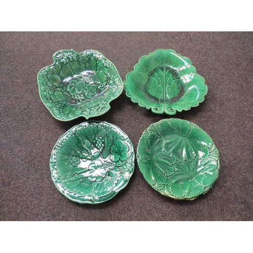 1408 - Five Victorian Majolica green leaf plates