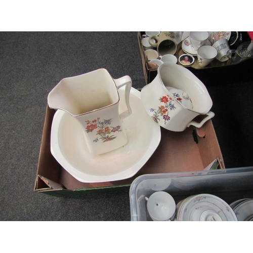 1537 - A Newhall floral design wash jug and basin, chamber pot, soap dish and vase   (E) £10-20