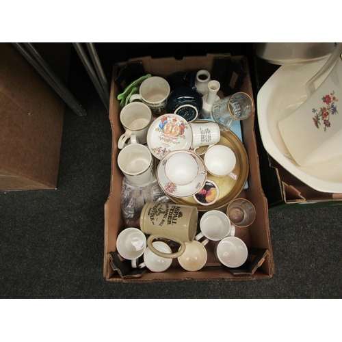 1538 - A box of assorted ceramics including Colmans Mustard and Aspall cider mugs and coronation ware