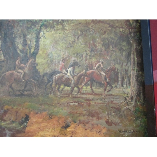 1219 - FRANK OSBORNE (1887-1948): Huntsmen riding, oil on board, 45cm x 58cm, signed lower right, in gilt f... 