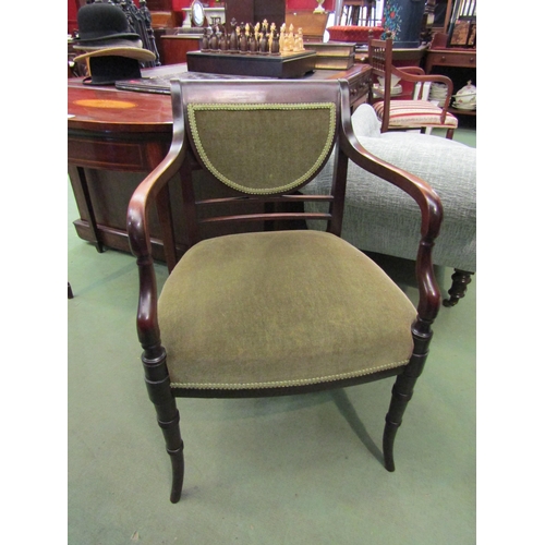 4002 - A Circa 1800 mahogany open armchair the scroll arms on ring turned tapering outswept legs     (R) £6... 