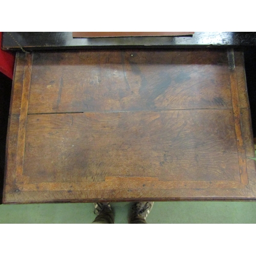 4089 - An early 1800's oak three drawer side table with carved decoration. Cabriole legs to pad feet. 68cm ... 