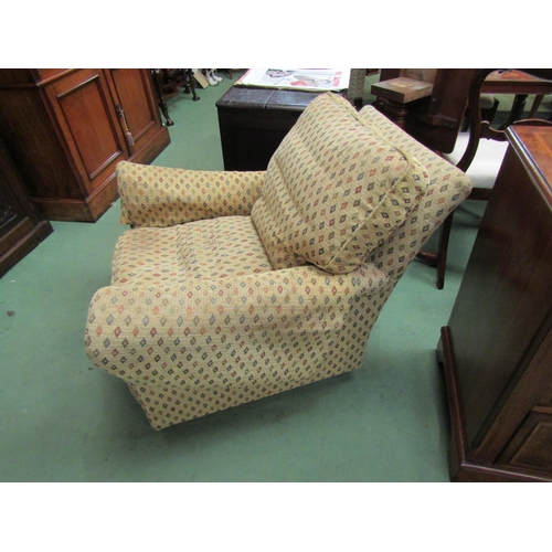 4146 - A circa 1950's armchair reputedly by Heal's. Gold fabric with diamond pattern. Fabric worn