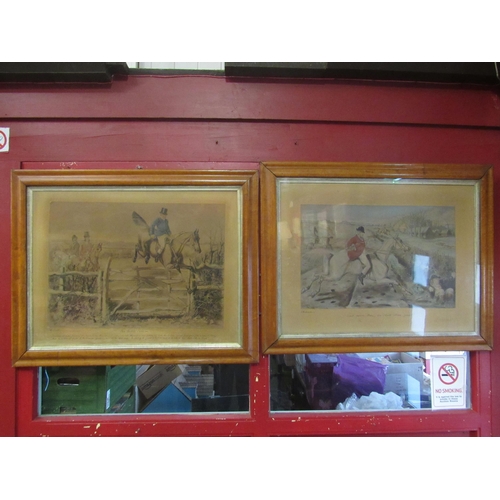 4018 - Two prints depicting horse riding, both have maple frames and gilt slips, 45cm x 63cm and 38cm x 58c... 