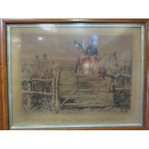 4018 - Two prints depicting horse riding, both have maple frames and gilt slips, 45cm x 63cm and 38cm x 58c... 