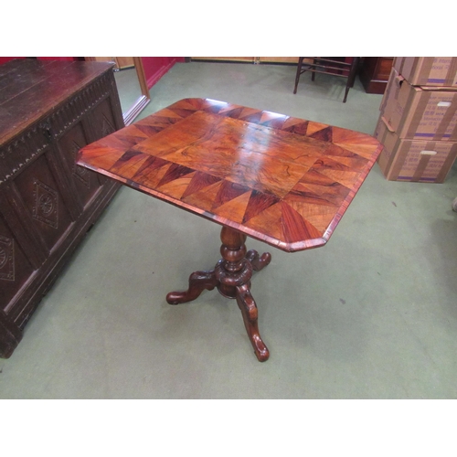 4060 - A Victorian carved walnut tilt-top table with canted rosewood and fruitwood top, 69cm high x 67cm lo... 