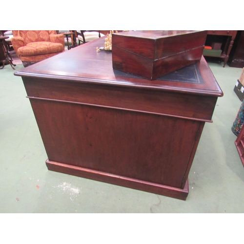 4096 - A 19th Century mahogany twin pedestal partner's desk the gilt tooled leather insert over twelve draw... 