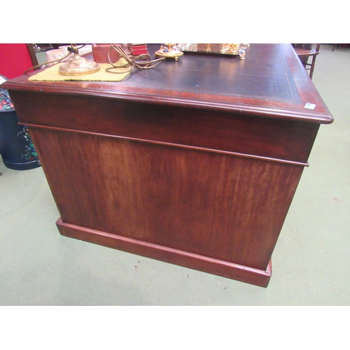 4096 - A 19th Century mahogany twin pedestal partner's desk the gilt tooled leather insert over twelve draw... 