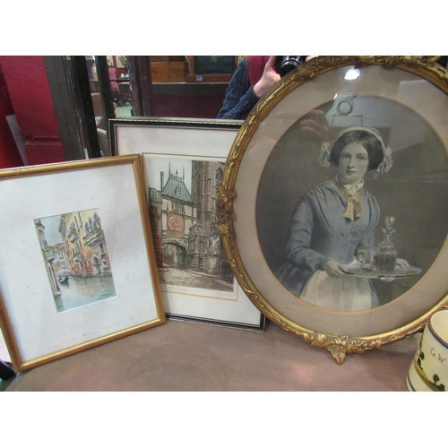 4224 - A 19th Century gilt framed oval portrait print together with Sydney engravings and other (5)