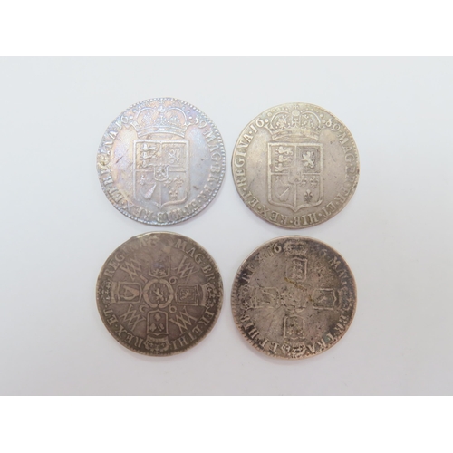 9009 - William & Mary (1685-1688): Three half crowns, two 1689 first reverse, one 1692, plus a William III ... 