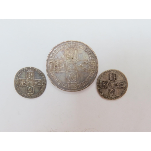 9011 - George II (1727-1760): An old head Lima halfcrown of 1746 (F) and two sixpences of 1757 & 1758