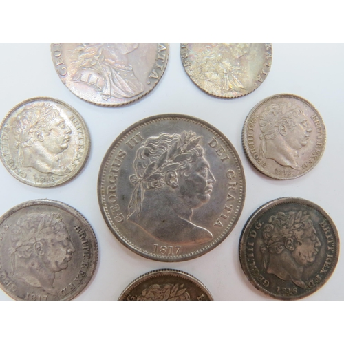 9013 - George III (1760-1820): A collection of silver coinage from halfcrown down to sixpence. Laureate and... 