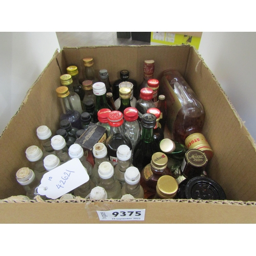 9375 - Box of assorted miniatures, whisky, vodka, Sambuca, cognac etc.... (approx 50)