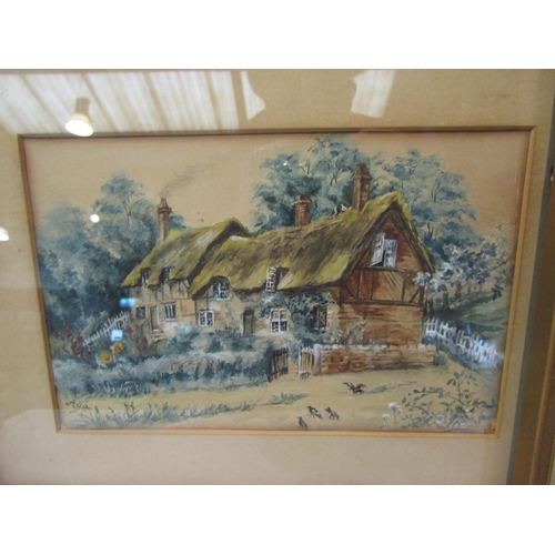 4362 - A pair of watercolours of a rural cottage, one with a man in 17th Century clothing serenading outsid... 