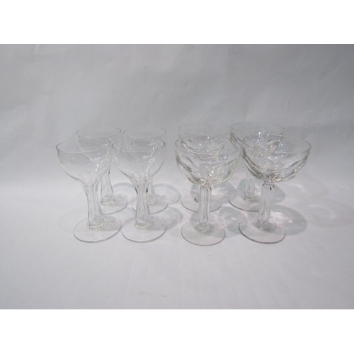 4366 - Two sets of four antique champagne glasses, one set hollow stemmed