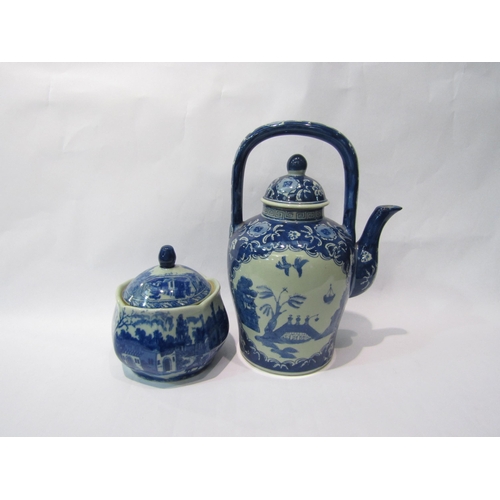 4368 - Bule and white Oriental teapot and lidded sugar bowl