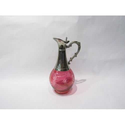 4388 - A Edwardian Cranberry glass wine decanter, 26cm high