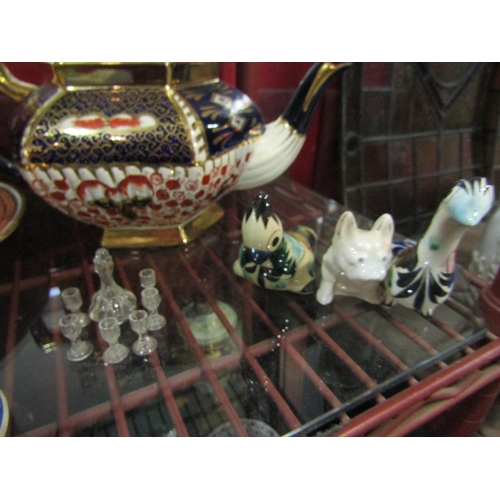 4410 - A Victorian teapot a/f, early hand-decorated plate, Wedgwood Wembley 1924 lidded pot, etc