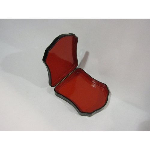 4297 - A Russian papier-mache box with hinged lid, red interior, 3.5cm x 12cm x 15cm