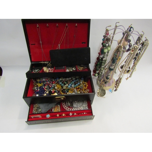 4356 - A large quantity of bijouterie on stand, cased and in jewellery box, necklaces, rings, brooches