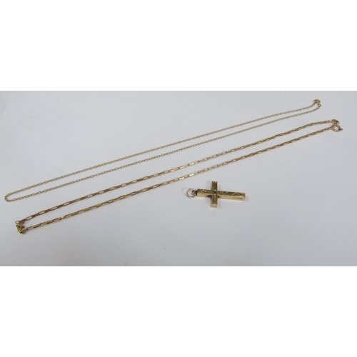 6061 - A 9ct gold necklace, 9ct gold cross pendant and neckchain stamped 9k, 4.8g