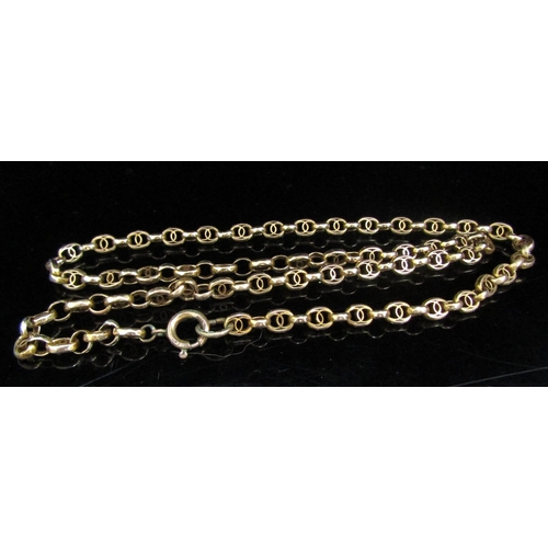 6065 - A gold fancy link necklace with replacement base metal clasp, one link has solder repair, unmarked, ... 