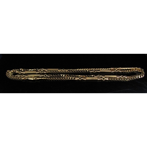 6067 - A 9ct gold bar and link chain necklace, 70cm long, 18.6g