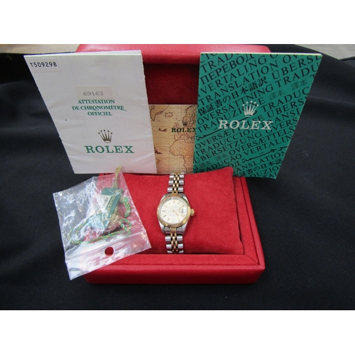 6189 - ROLEX; an Oyster perpetual lady datejust automatic bi-metallic bracelet watch, stainless steel/gold ... 