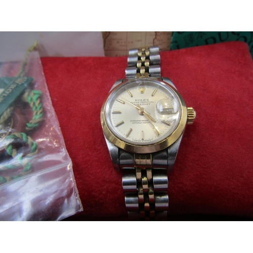 6189 - ROLEX; an Oyster perpetual lady datejust automatic bi-metallic bracelet watch, stainless steel/gold ... 