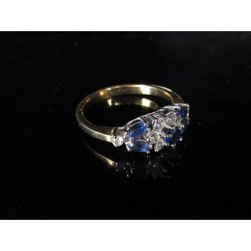 6220 - A gold sapphire and clear stone ring, unmarked. Size K/L, 2.9g       (R) £80