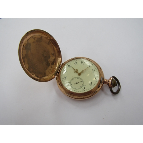 6226 - An early 20th Century gold hunter pocket watch, Arabic dial with pierced gilt hands and subsidiary s... 