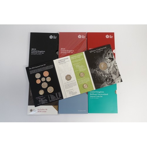 9100 - Royal Mint boxed Annual coin sets for the years 2013-2018 (6)