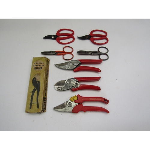 8092 - Three pairs of Wolf secateurs and four pairs of flower scissors and a boxed pair (8)