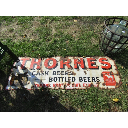 8369 - An enamel sign; Thornes Cask Beers, Bottled Beers, 66