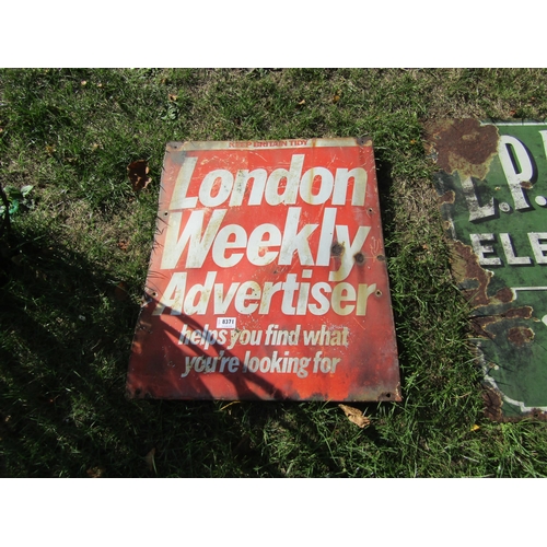 8371 - An enamel sign; London Weekly, 20.5