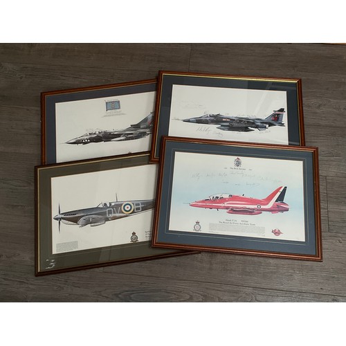 5034 - A set of four squadron prints, some signed, including Tornado and Jaguar, framed and glazed