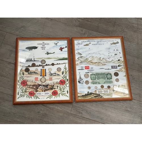 5039 - Two framed displays: One commemorating the 50th Anniversary of WWII and the other commemorating the ... 