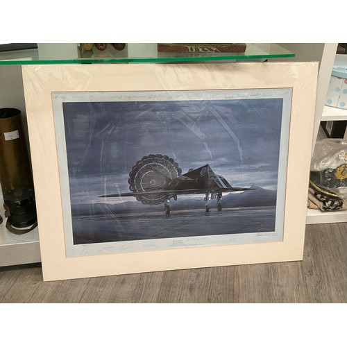 5043 - A Michael Rondot limited edition print ‘Black Jet’ depicting Lockheed F117A landing with parachute, ... 