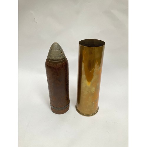 5044 - A WWI 18lb shrapnel shell head with brass case, deactivated  (C)