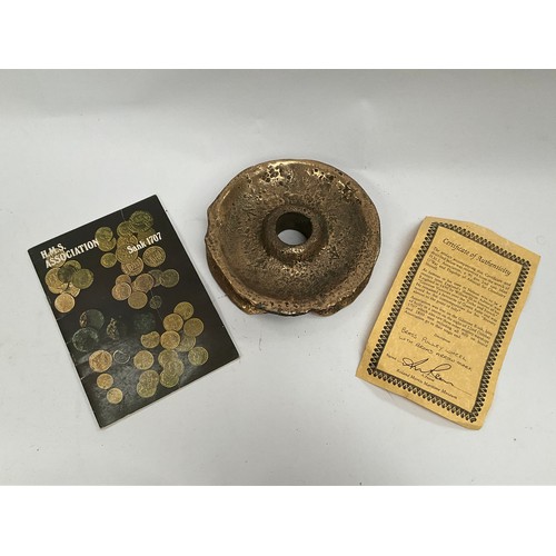 5060 - HMS ASSOCIATION INTEREST: A brass pulley wheel recovered from HMS Association, 90 gun 2nd rate Man O... 