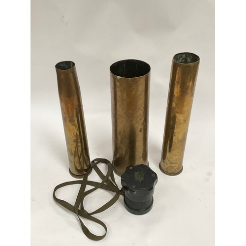 5086 - Three brass shell cases including 1916 18lb, together with a Royal Artillery shell fuse setter (4)