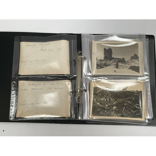 5089 - A collection of WWI photographs including battlefields, villages and towns, writing to rear of some.