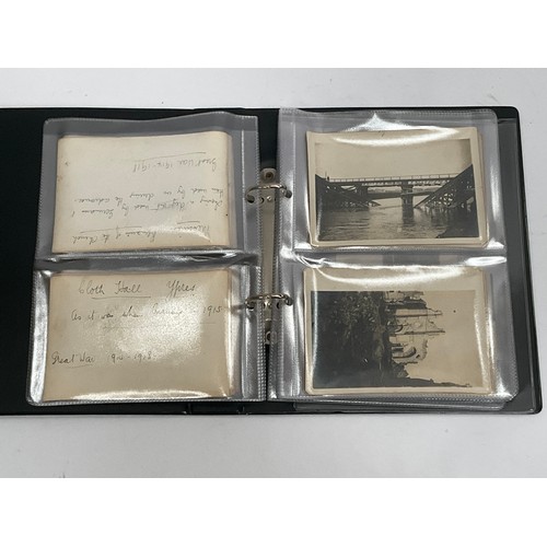 5089 - A collection of WWI photographs including battlefields, villages and towns, writing to rear of some.