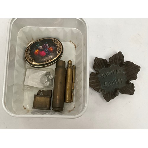 5114 - An HMS Victory copper dish together with trench art lighter etc.