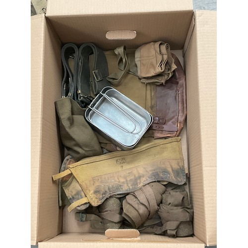 5215 - A box of WWII and later webbing and equipment including cases, bags and mess tins etc