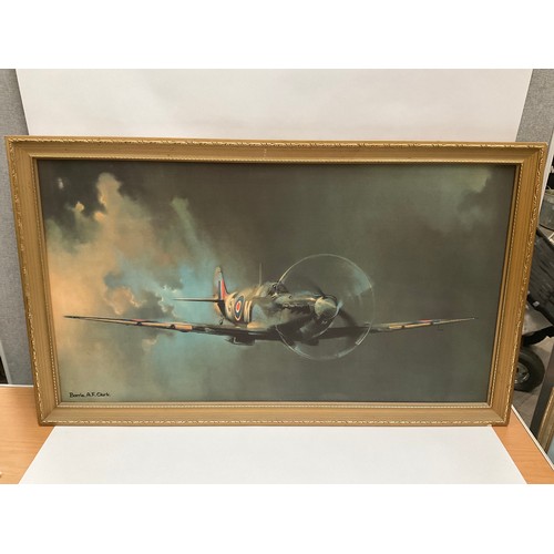 5242 - A Barrie Clark print of a Spitfire and another of Lancaster after Gerald Coulson, framed and glazed