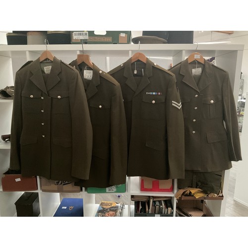 5271 - Four post war British army no. 2 service dress jackets and trousers, one with insignia