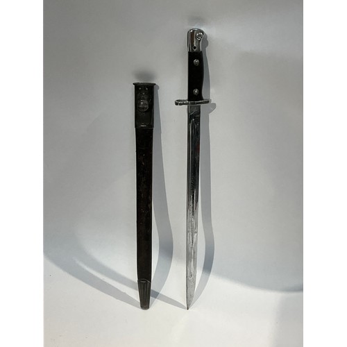 5291 - A British 1907 pattern bayonet, chromed, leather and steel mounted scabbard