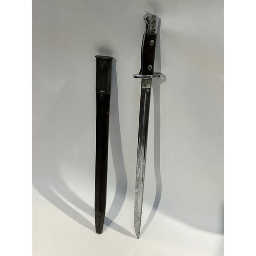 5291 - A British 1907 pattern bayonet, chromed, leather and steel mounted scabbard