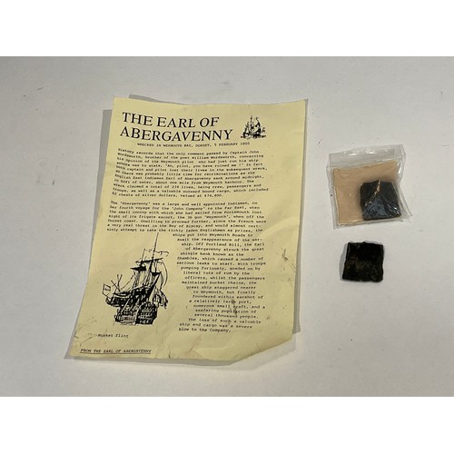 5293 - THE EARL OF ABERGAVENNY INTEREST: Two flints from The Earl of Abergavenny, wrecked in Weymouth Bay, ... 